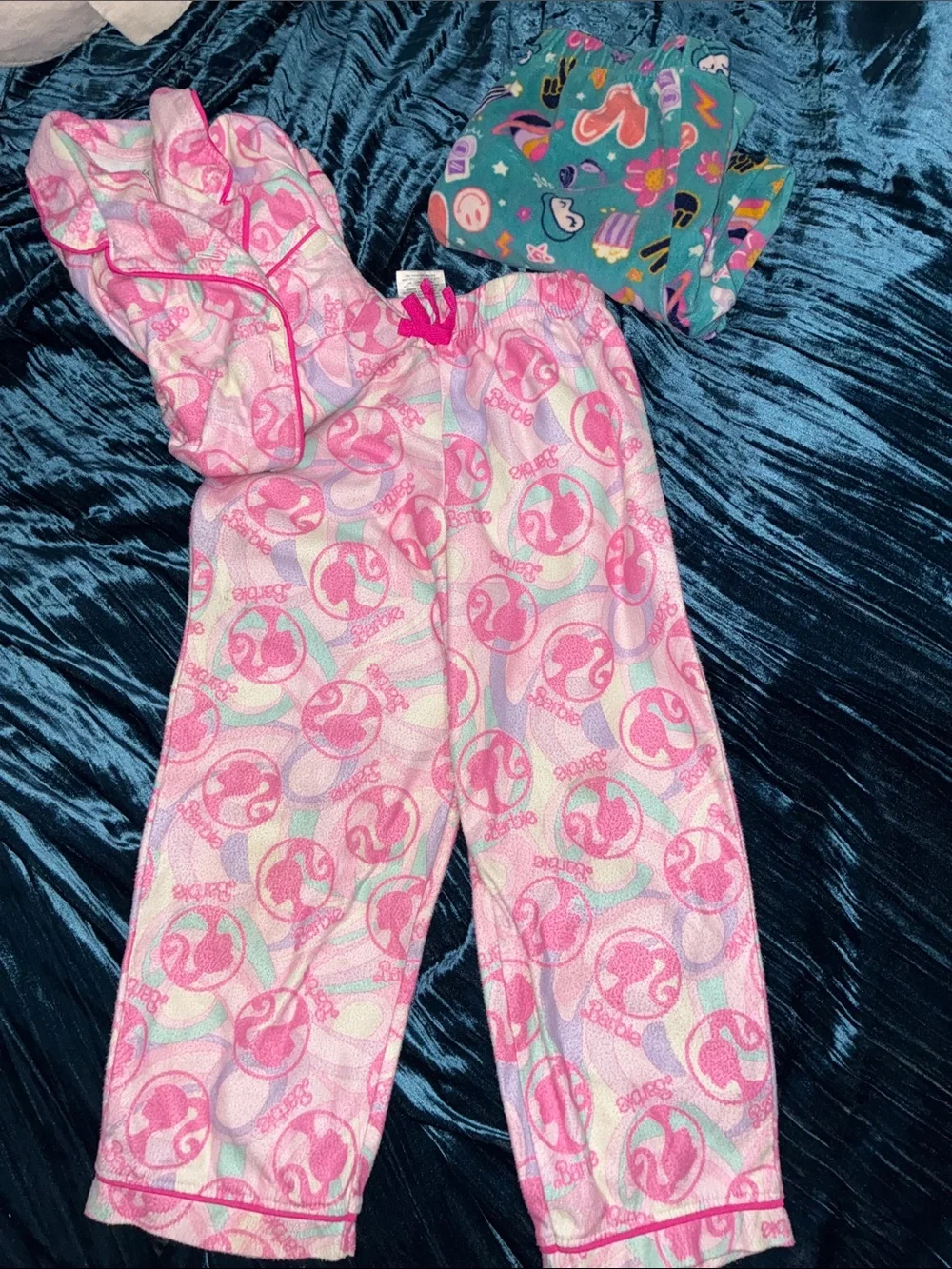 Barbie Pink and Pastel Printed Sleep Set with Hot Pink Piping